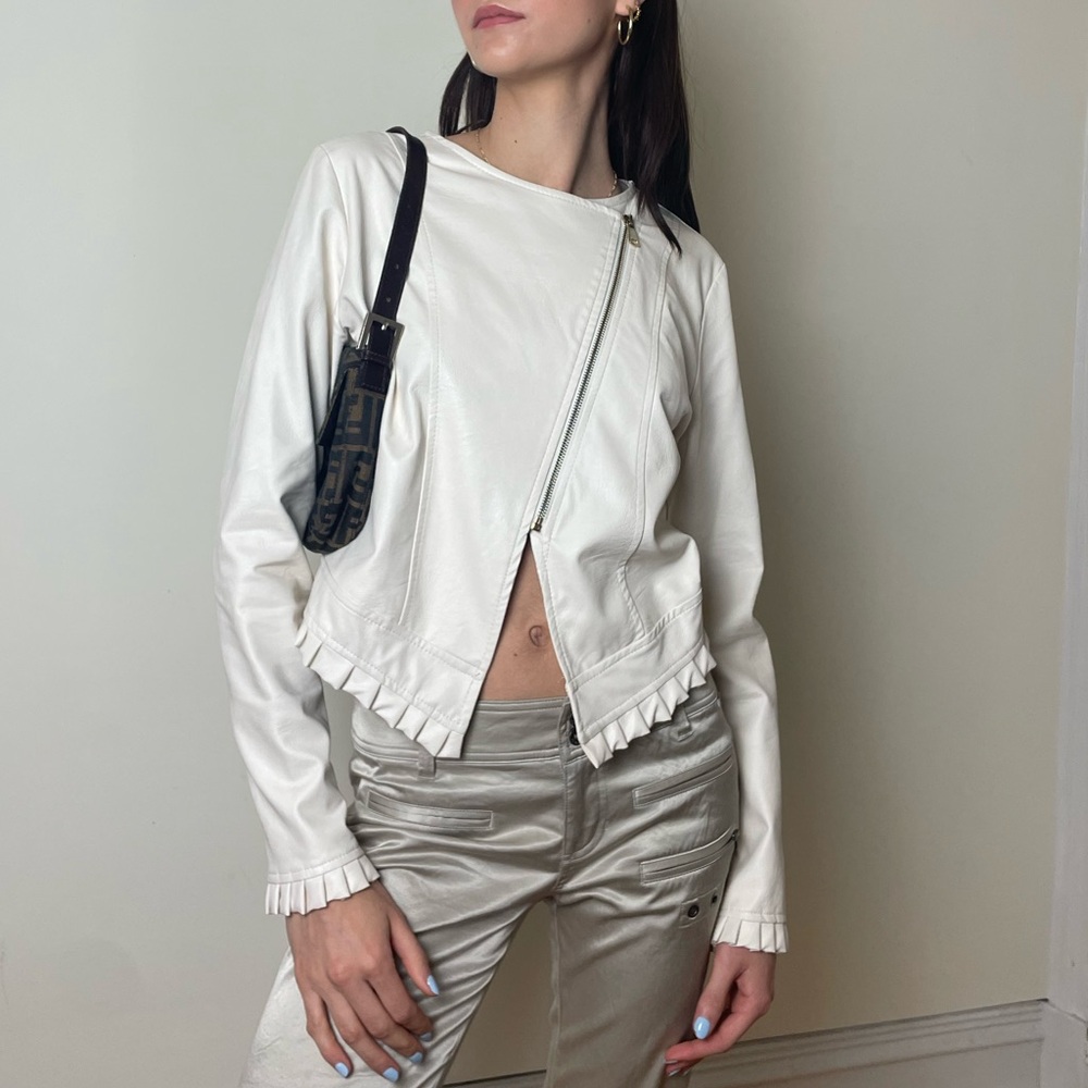 Simili-leather cropped jacket
